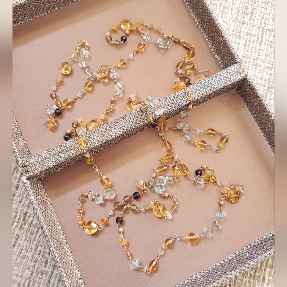 Ben Bridge 14k Rose Gold Beaded Gemstone Long Necklace